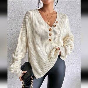 Women's Cream Button-Up Sweater